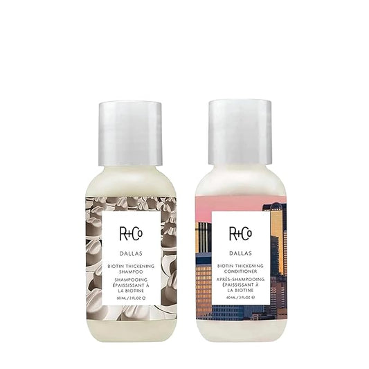 R+Co Dallas Biotin Shampoo + Conditioner Travel Set | Adds Volume, Strength & Fullness | Vegan + Cruelty Free | 2oz (Pack of 2)