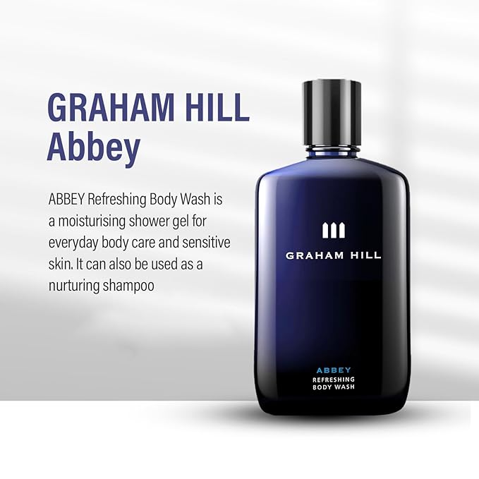 Graham Hill Abbey Refreshing 2 in 1 Hair & Body Wash, 100 ml Moisturizing Mens Shower Gel for Everyday Body Care and Sensitive Skin, Woody- Bergamot Scent, Mens Body Wash and Nurturing Shampoo