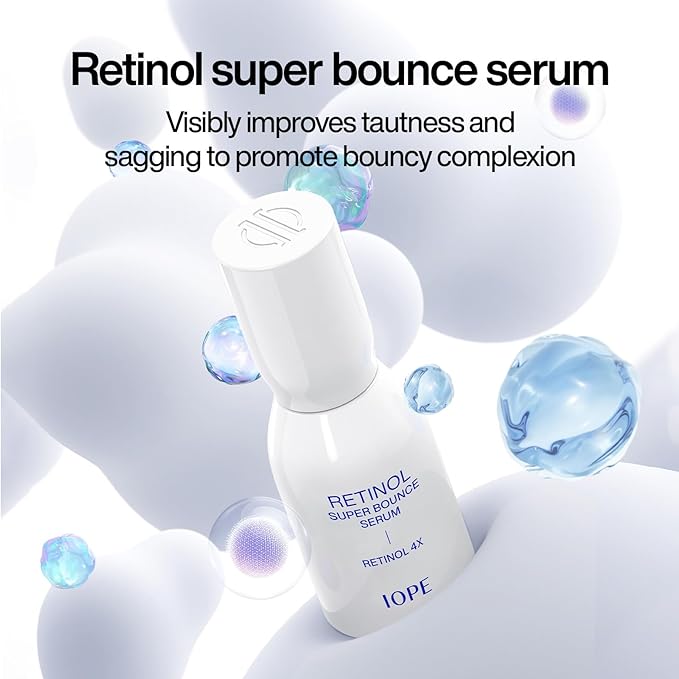IOPE Retinol Super Bounce Serum | Korean Retinoid Eye Treatment for Anti-Aging, Beginner Friendly, Reduction in Fine Lines & Wrinkles, Firming and Rejuvenating, Daily Glow Routine, 1.01 Fl Oz.