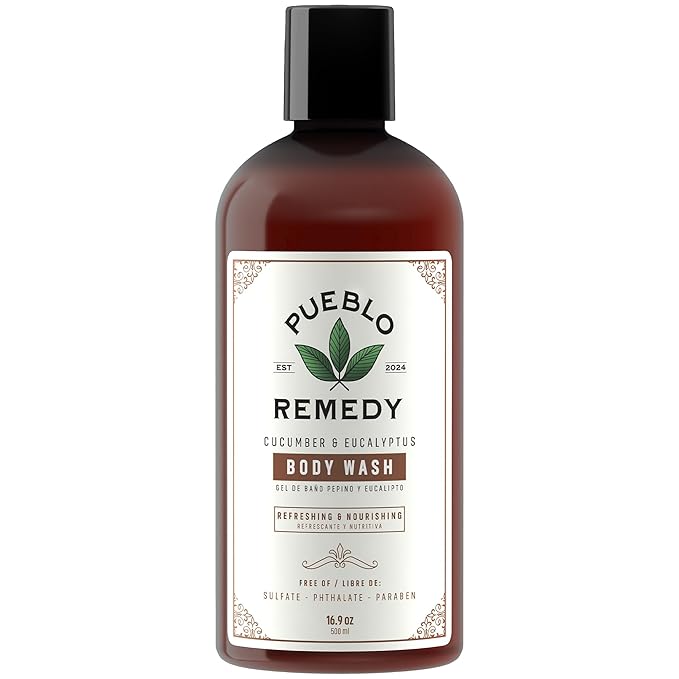 Pueblo Remedy Body Wash, Cucumber & Eucalyptus – Soothing & Invigorating Shower Gel, Vegan & Cruelty-Free, 16.9 Oz
