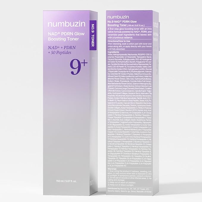 numbuzin No.9 NAD+ PDRN Glow Boosting Toner, Hydrating & Firming Toner for Wrinkles, Fine Lines & Dull Skin, Peptides & Salmon PDRN for Radiance, Korean Skincare 5.07 fl oz
