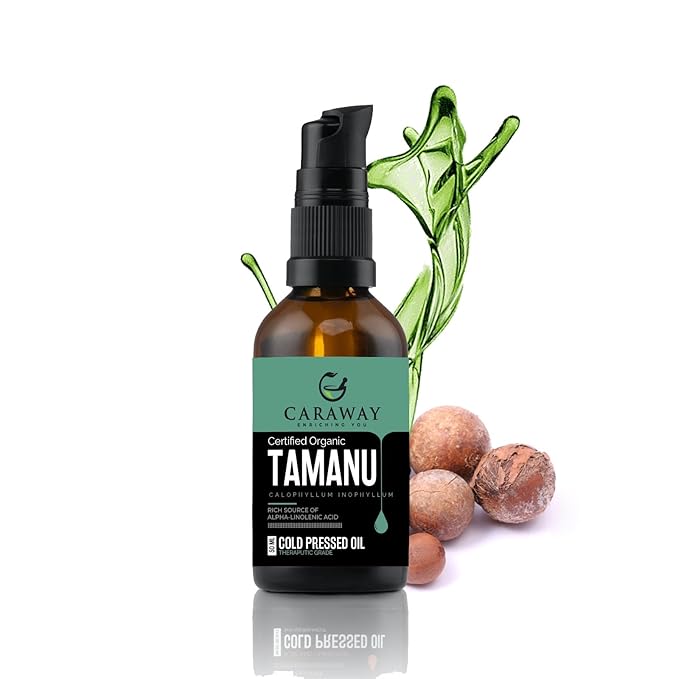 CARAWAY Tamanu Oil Organic for Skin - Cold Pressed - Natural Moisturizer for Dry Skin, Face and Hair - Helps Treat Hyperpigmentation, Acne scars, Eczema, Psoriasis- 1.7 Fl oz - 50 ml