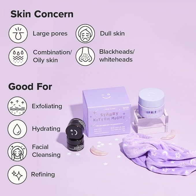 I DEW CARE Korean Wrapping Peel Off Facial Mask Set - Starry Kitten Night | Masks 3ea&Headband Gift Set, Pore Skincare, Glow Skin, Hydrating, Travel Size, Mini Set, Stocking Stuffers, Gifts For Women