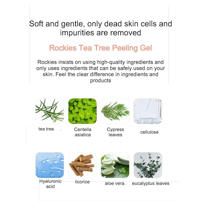 ROKKISS Tea Tree Peeling Gel (4.1fl oz) - Gentle Exfoliating Gel for Face & Body with Natural Cellulose, Remove Impurities for Smooth Skin, Korean Skin Care. Cica, Licorice & Aloe Vera Extracts.
