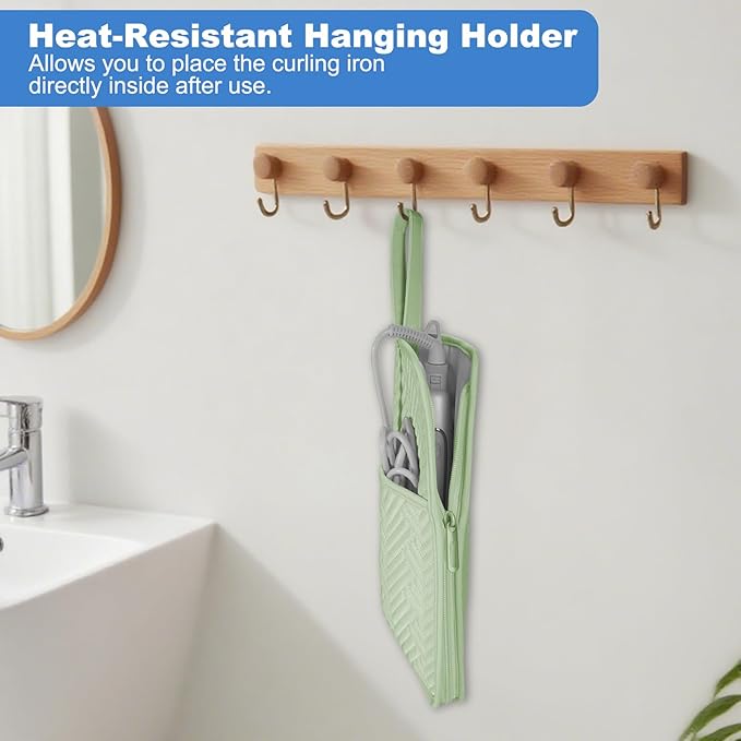 SITHON Hot Iron Holder & Mat, Heat Resistant Hair Tools Travel Bag Portable Hot Tools Organizer Cover Pouch for Curling Irons, Flat Irons, Hair Straightener and Styling Tools (Bag Only) (Green)