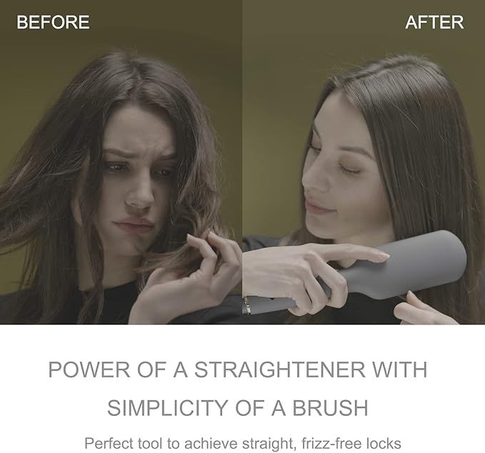 Hair Straightening Brush by LENA - Electric Heated Flat Iron Comb with Ionic Care for Smooth, Frizz-Free Styling
