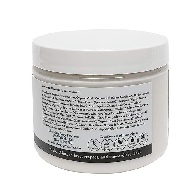 Pikake Body Butter - Nourishing Cream with Organic Coconut Oil, Macadamia Nut and Avocado Butter - Ideal for Dry Skin - 5.6oz