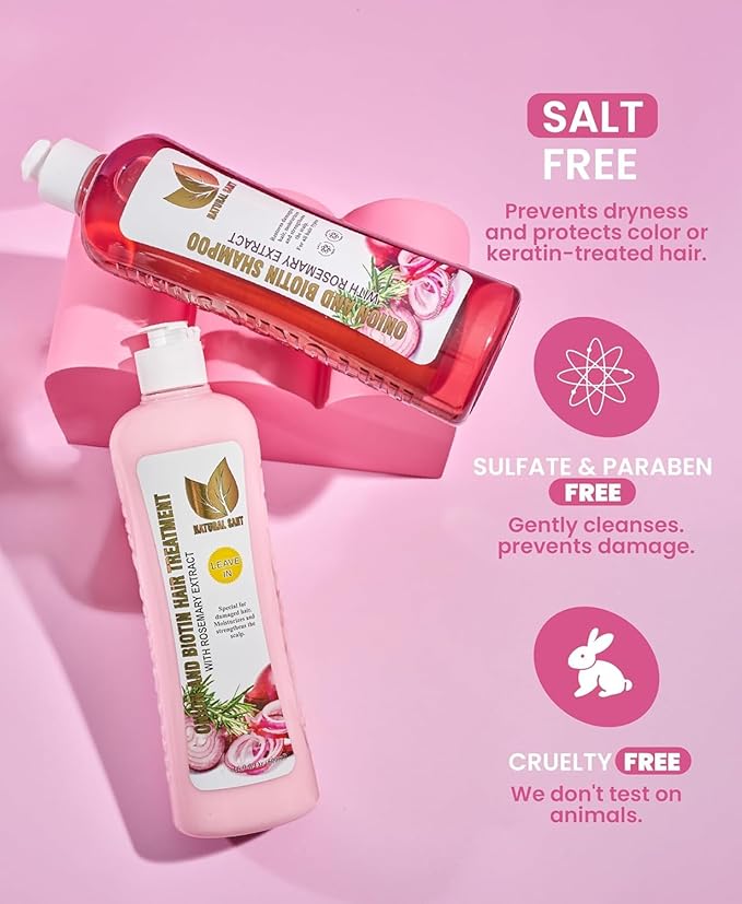 NATURAL SANT - Onion Biotin and Rosemary Shampoo & Treatment Set for Stronger, Thicker and Longer Hair - Soft and Shine, Hair Loss and Thinning, Growth Shampoo, Paraben Free, Silicone Free