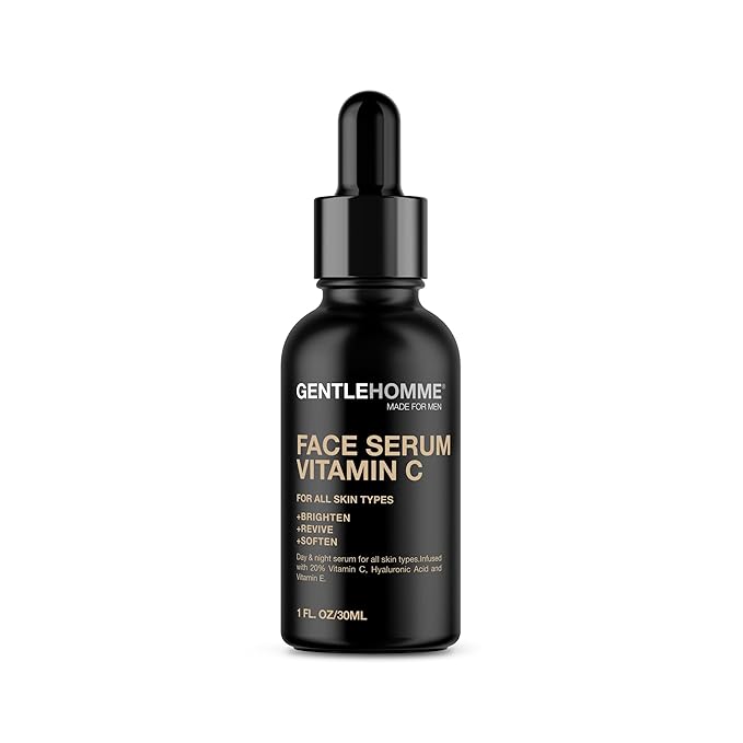 Gentlehomme - Vitamin C Face Serum - Men’s Facial Serum - With 20% Vitamin C, Hyaluronic Acid & Vitamin E - Helps Brighten, Revive & Soften Skin - Day & Night Serum - All Skin Types - Vegan - 1oz