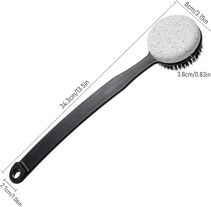 Pumice Stone for Feet and Shower Brush with Long Handle 13.7",Hard Skin Callus Remover, 2 in 1 Foot Scrubber Brush, Back Scrubber Body Brush for Shower Deep Cleansing and Exfoliating (Curved)