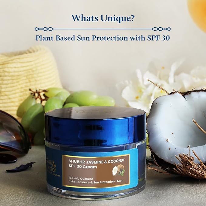 Blue Nectar Coconut Face Cream with SPF 30 Sunscreen for Men | Plant Based Oil Free Moisturizer for Face with Vitamin E |Sunscreen for Oily, Dry & Sensitive Skin (16 Herbs, 1.76 FlOz)
