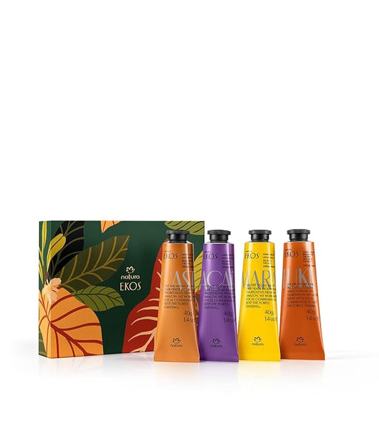 Natura - Ekos Hand Cream Quartet Variety Pack, 4 Creams - Passion Fruit, Brazil Nut (Castanha), Tukumã, Açaí Hand Cream - Vegan Skin Care - Brazilian Beauty Secrets - Travel Size - 1.41oz (40g)