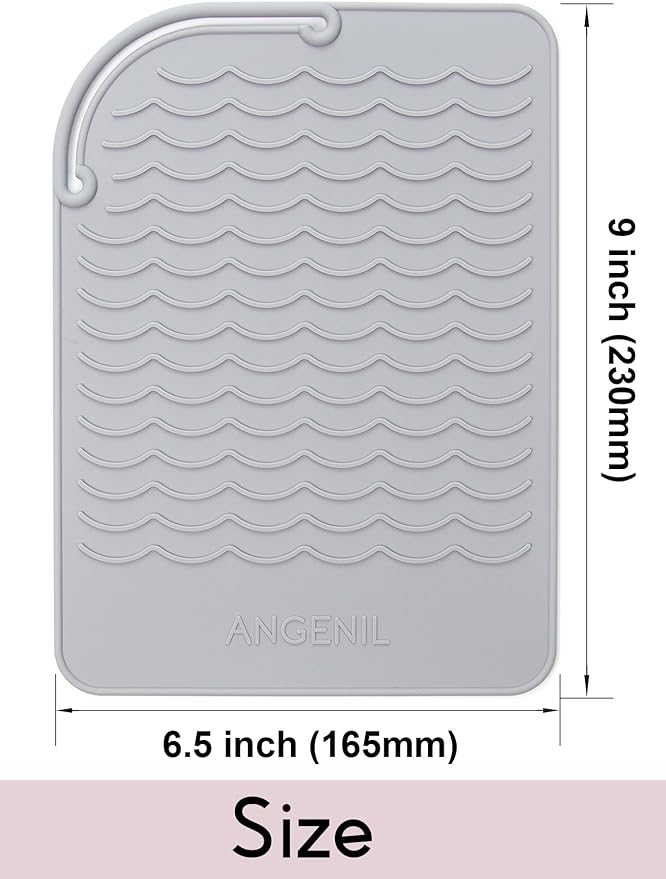 ANGENIL Silicone Heat Mat for Hair Tools - Flat Iron and Curling Iron Mat Heat Resistant for Counter, Heat-Resistant Flat Iron Travel Essentials Case, Vanity Organizer, Grey, Normal Size 9" x 6.5"