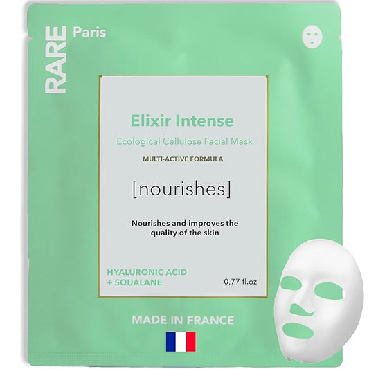 RARE Paris - Élixir Intense - Nourishing Facial Sheet Mask - Hydrating & Brightening - With Hyaluronic Acid & Squalene - Multi-Active Serum Formula - Nourishing, Firming & Revitalizing - 1 Pack