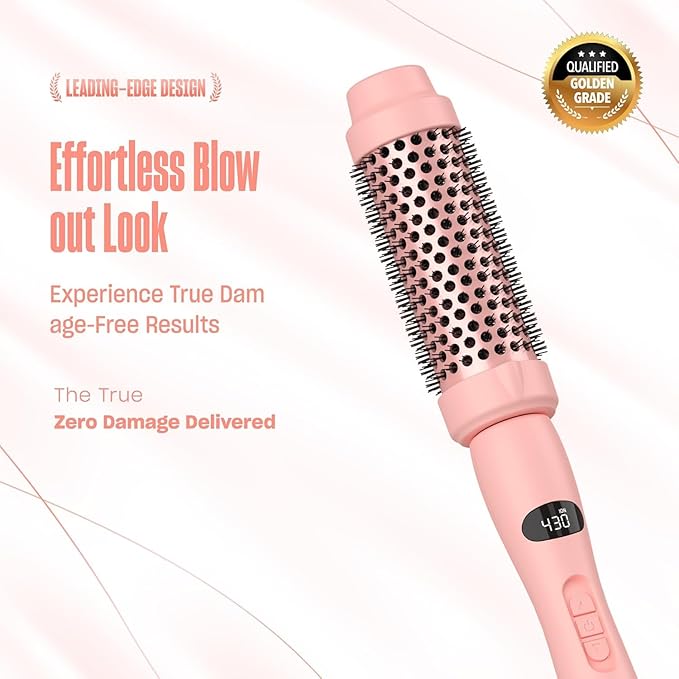Bekind Twist Pro Upgraded Thermal Brush - 1.5 Inch Versatile Heated Round, Effortless Curling Hair Styling Tools, Negative Ion Blow Out Hot Round Brush, 20s Fast Heats (Peach)