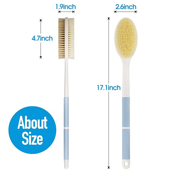 Back Scrubber Anti Slip Long Handle for Shower, Dual-Sided Back Brush with Stiff and Soft Bristles,Body Exfoliator for Bath or Dry Brush.