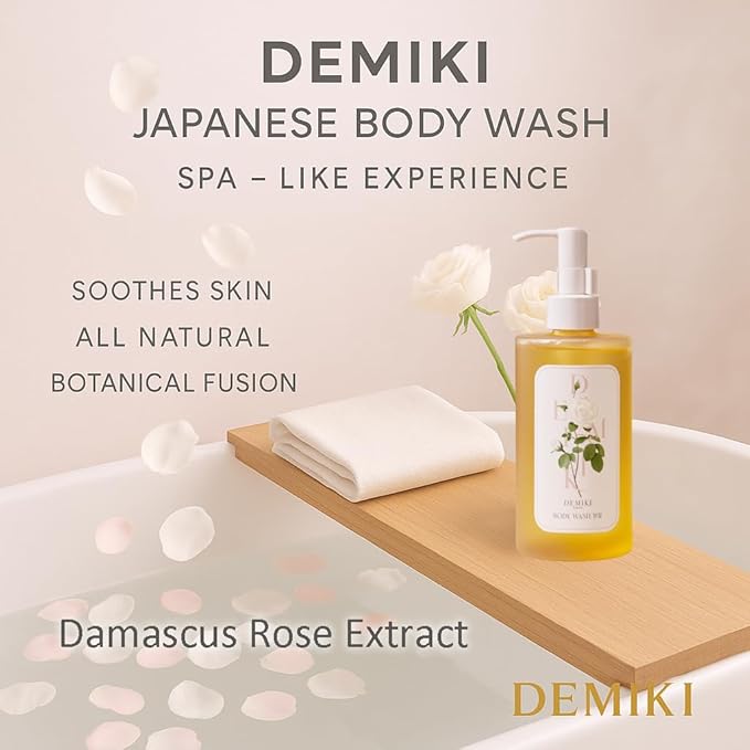 DEMIKI Body Wash Women Moisturizing Sensitive Skin, White Rose Scent Shower Gel Body Wash for Women, Winter Hydration Care, Sulfate-Free, Paraben-Free, Dye-Free, 10 fl oz