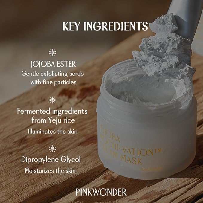PINKWONDER Jojoba Mochi Vation™ Mud Clay Mask 3.17oz (90g), Organic Jojoba Oil, Blackhead Remover, Clay Detox, Pore Minimizing Wash Off Face Mask