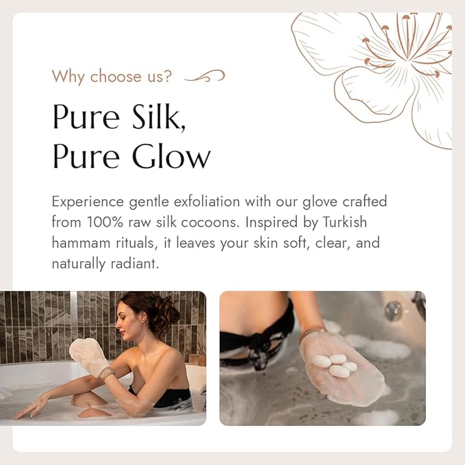 Feel Fine Turkish Exfoliating Mitt – 100% Raw Silk Hammam Kese Glove for Men & Women | Handcrafted Turkish Skin Peeling Scrubber Bath & Sauna Exfoliator (Lilac)