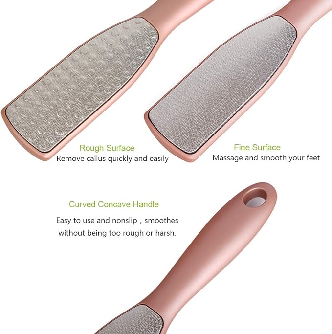 BEZOX Foot File Callus Remover, Double Sided Foot Scrubber for Dead Skin, Stainless Steel Pedicure File for Cracked Heel W/Cloth Storage Bag & Gift Box