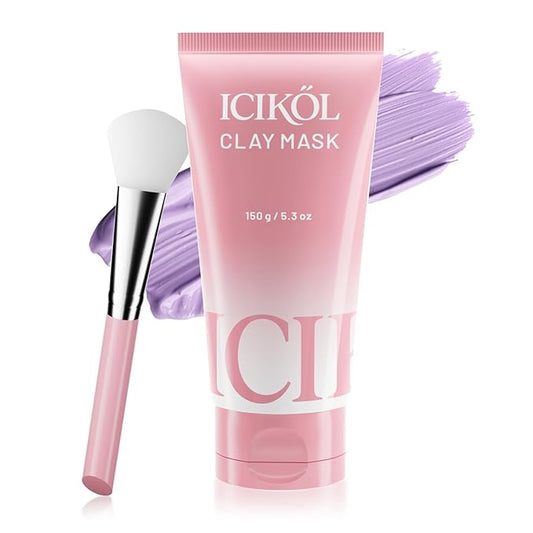 Deep Cleansing Purple Clay Mask for Face with Lavender, Glow Mud Mask to Balance Oil and Moisture, Minimize Blackheads, Soothing Care Pore Cleansing Mask with Brush