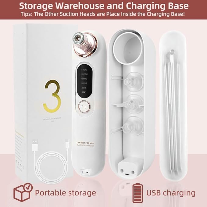 5-Speed Blackhead Remover Vacuum, Wireless Charging Nose Pore Extractor with 4 Removable Heads,Facial Vacuum Pore Cleaner,30-Second Keratin Softening, Hypoallergenic Deep Cleansing