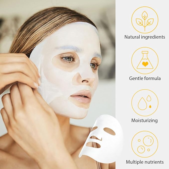 6 PCS Real Hydrating Avocado Honey Pomegranate Aloe Vera Nature Face Masks Skincare, Hyaluronic Acid, Vitamin C and E, Korean Beauty Essence Facial Paper Sheet Mask for Skin Care Moisturizing