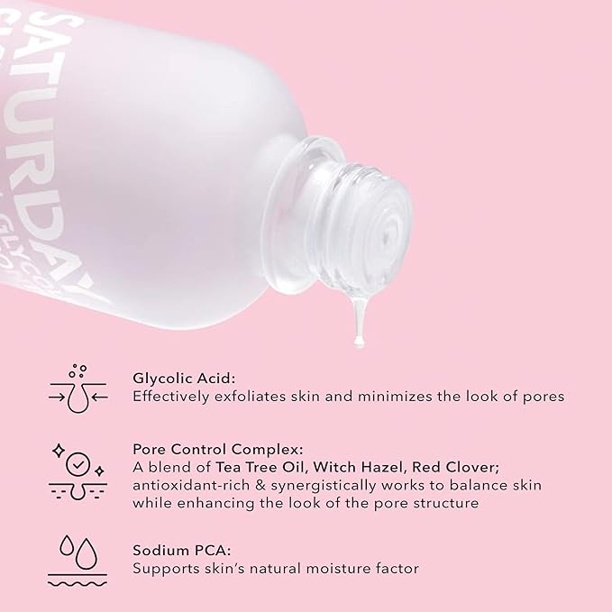 Saturday Skin Pore Clarifying Toner 10% Glycolic Acid&AHA Deep Cleansing Astringent Facial Toner,Hypoallergenic Skin-Purifying Face Toner to Cleanse, Recondition and Purify Skin, Non-Comedogenic