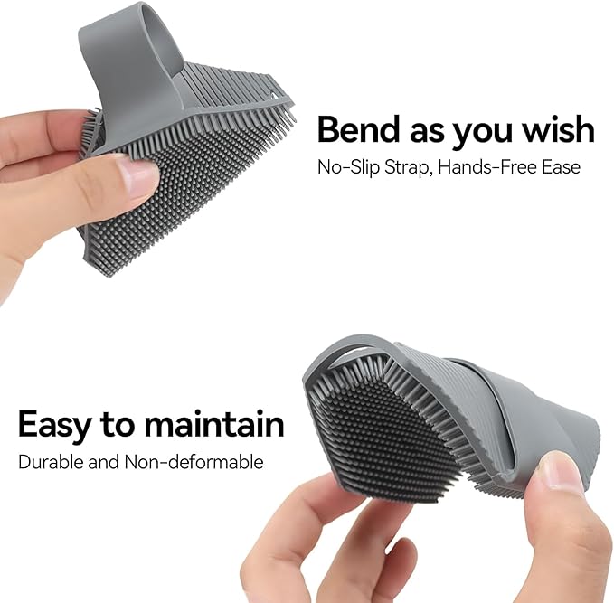 Silicone Body Scrubber Loofah as Stocking Stuffers-Gentle Exfoliating Brush for Sensitive Skin, Women＆Men, Non-Slip Handle, Long-Lasting, Easy Clean & Travel Friendly(Gray)