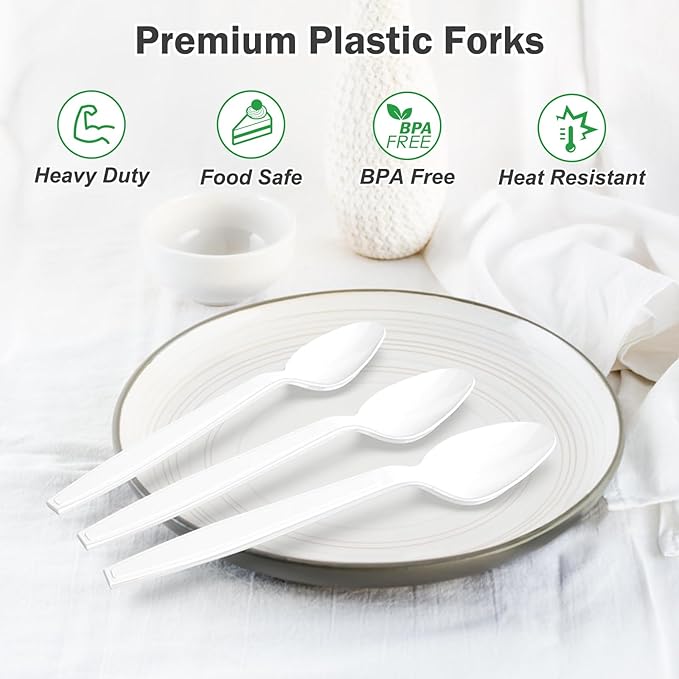 360 Count White Plastic Spoons Disposable, BPA-Free, Heat Resistant, Solid and Durable Disposable Spoons Heavy Duty Bulk, Premium Spoons plastic disposable for Party Supply