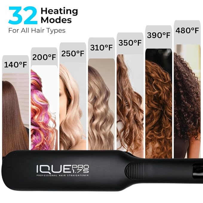 iQUE Flat Iron Hair Straightener & Curler 2-in-1 | Nano Titanium with Ionic Function | Heats in 2 Sec | Adjustable Temp up to 480°F | LCD Display | Dual Styling Tool | Dual Voltage 100-240V | 1.75"