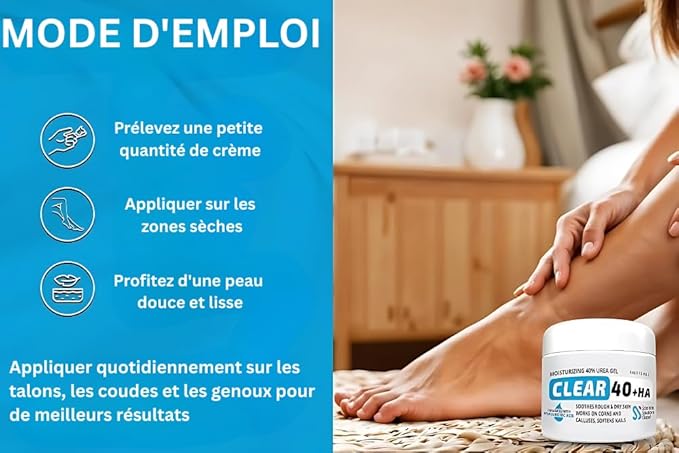 CLEAR 40 HA, 40% Urea Gel, 1% Hyaluronic Acid, 4 oz w/ Tea Tree & Coconut Oil, Aloe Vera, Callus & Corn Remover Softens Cracked Heels, Feet, Elbows, Hands, Nails, Superior hydration to Urea Creams