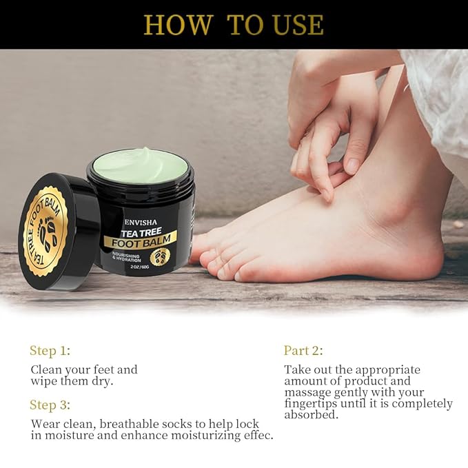 ENVISHA Tea Tree Oil Foot Balm for Cracked Heels - Extra Strength Moisturizing Cream for Dry Feet, Hands, Elbows and Knees - Softens Rough Skin, 2 oz