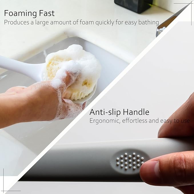 2 Pack Shower Brush for Back, 14in Body Brush Long Handle Back Scrubber, Soft Bristles Shower Brush for Men & Women, Bath Scrubber with Scalp Massager Shampoo Brush and Mini Exfoliating Brush (2 Pack)