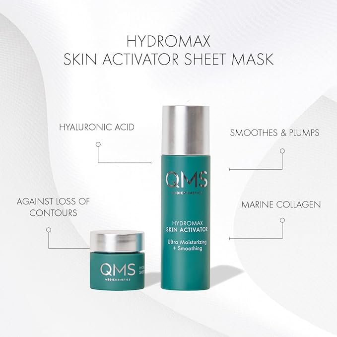 QMS Medicosmetics Hydromax Skin Activator Sheet Mask – Ultra-Moisturizing, Smoothing Sheet Face Mask with Collagen + Hyaluronic Acid to Refresh + Invigorate the Skin – 1.69 oz