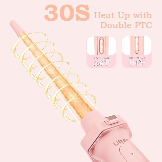 Ufree 5 in 1 Curling Iron with Ceramic Barrels (0.35"-1.25"), Curling Wand Set with Flat Iron Hair Straightener, Instant Heat Up, Dual Voltage Hair Curler, Gifts for Women, Pink