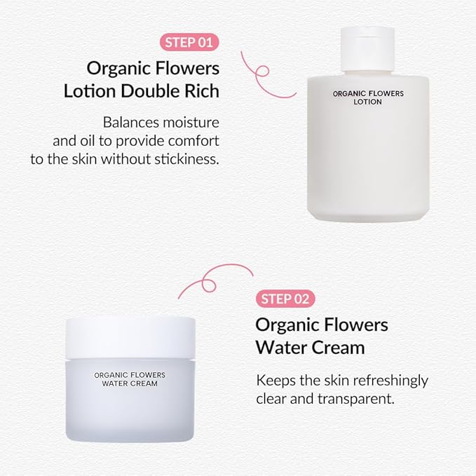 Whamisa Organic Flowers Water Cream, 95.2% Organic, Waterless Formula, Fermented Postbiotic for Deep Hydration & Soothing, Moisturizing (50ml)