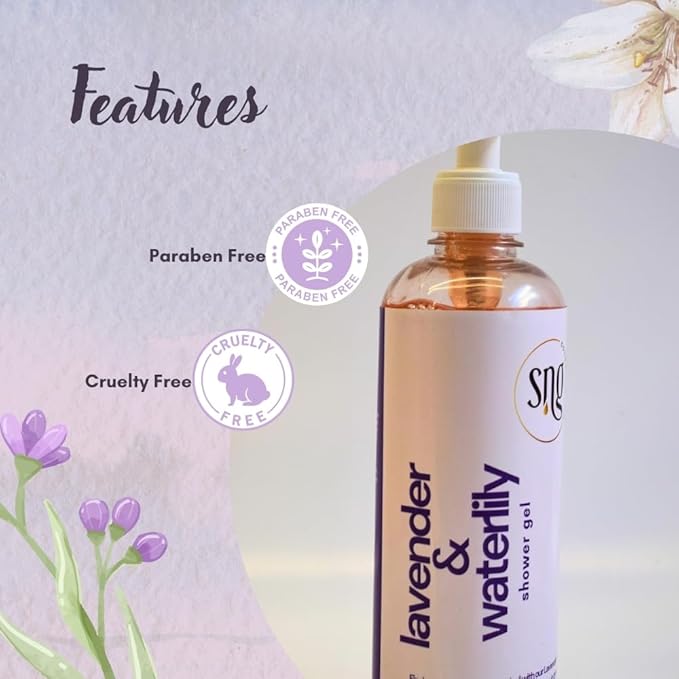 Lavender Body Wash for Women & Men 16.9 fl oz – Hydrating Shower Gel with Aloe Vera, Vitamin E, Niacinamide, Panthenol & Waterlily – Moisturizing, Paraben-Free, Cruelty-Free