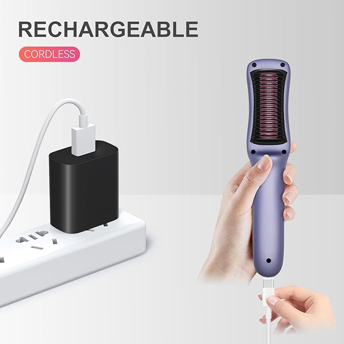 FERNIDA Cordless Straightener Brush Portable Mini Hair Straightener Comb Rechargeable Straightening Brush for Travel Women & Girls