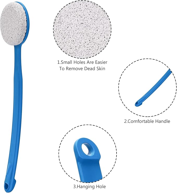 Pumice Stone for Feet with Long Handle 13.7", Hard Skin Callus Remover, Scrubber and Exfoliator for Dead Dry Skin, Softer & Smoother Feet, Pedicure Tool (Curved),Blue