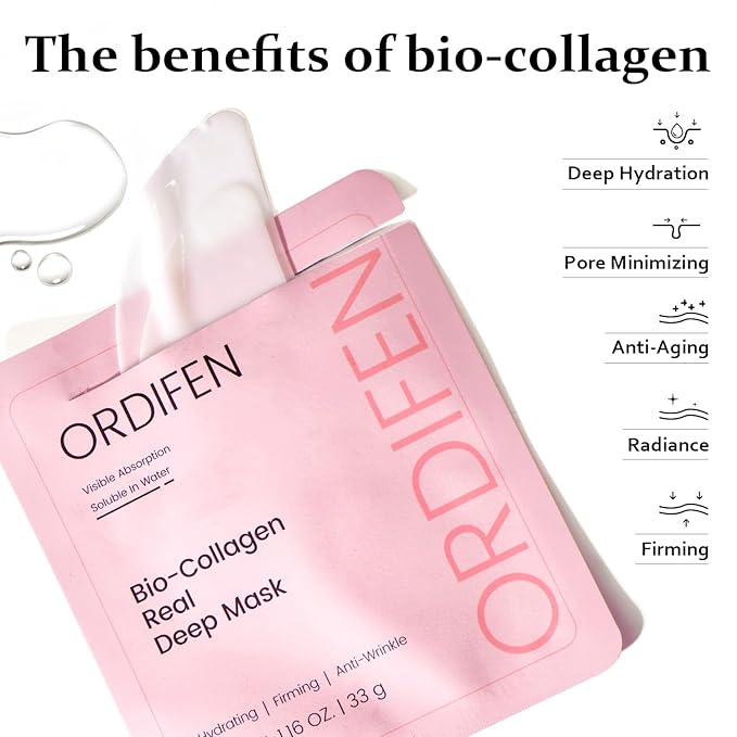 Bio Collagen Real Deep Mask, Bio-Collagen Face Masks - Deep Hydrating Overnight Face Mask, Korean Skincare, 4 PCS Facial Treatments & Masks for Women - Firming & Moisturizing