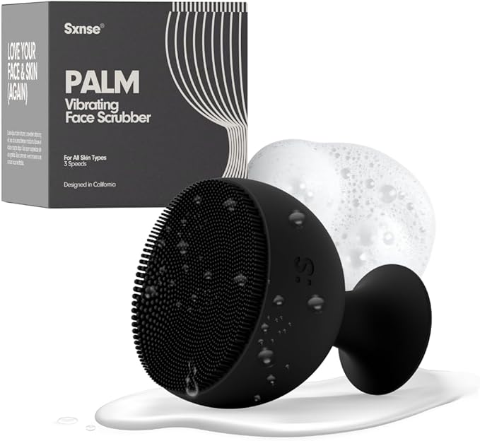 Palm Face Clean Pro⁺ - Electric Silicone Face Scrubber for Acne with 7000+ Sonic Pulses - IPX7 Waterproof Rechargeable Exfoliator with Slip-Free Grip, 3 Speed Settings & Phthalate-Free - Jet