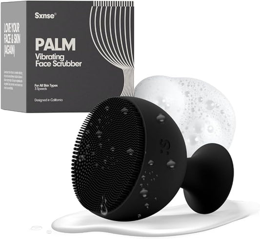 Palm Face Clean Pro⁺ - Electric Silicone Face Scrubber for Acne with 7000+ Sonic Pulses - IPX7 Waterproof Rechargeable Exfoliator with Slip-Free Grip, 3 Speed Settings & Phthalate-Free - Jet