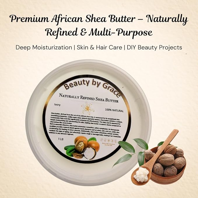 Shea Butter 100% Pure & Natural – Refined Ivory from Ghana, 1 LB – Deep Moisturizing for Skin, Hair, Body Butters, Lotions & DIY Skincare