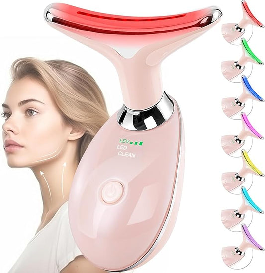 Facial Massager Red-Light-Therapy-for-Face and Neck, Face 𝖲 culpting Wand with 7 Color (Bright Pink)