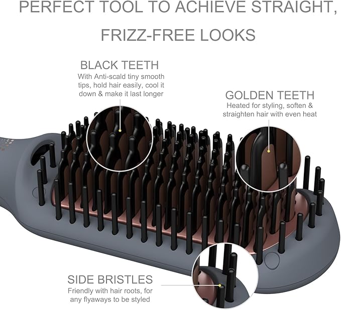 Hair Straightening Brush by LENA - Electric Heated Flat Iron Comb with Ionic Care for Smooth, Frizz-Free Styling