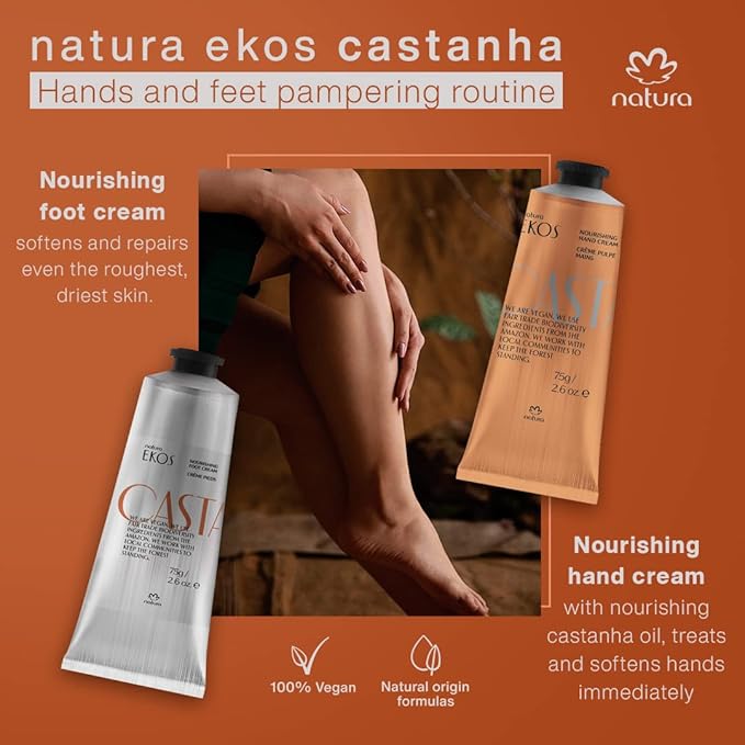 Natura – Castanha Hand & Foot Cream Bundle Duo – Nourishing Set with Brazil Nut Oil – Deep Hydration for Dry Skin, Soothes & Softens, Vegan & Cruelty-Free Skincare – 2 x 2.6 oz (75g)