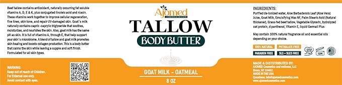 Tallow and goat milklBody Butter, Natural Moisturizing Cream for Dry, Itchy, Cracked Skin, Handmade Diaper Rash (Unscented)
