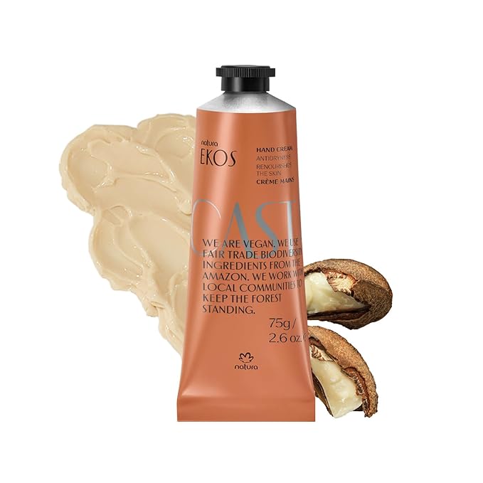 Natura - Brazil Nut Hand Cream - Anti-Dryness Castanha Hand Balm - 24-Hour Deep Hydration Skin Moisturizer - Vegan Skin Care - Brazilian Beauty Secrets - Self Care & Body Care - 2.6oz (75g)