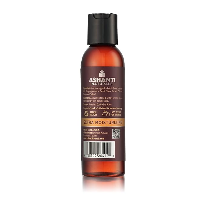 Ashanti Naturals Pure Shea and Sweet Almond Oil for Hair and Skin | Moisturizing Body Oil for Dry Skin, Scalp and Hair [Fragrance: Midnight Amber, 4 oz]